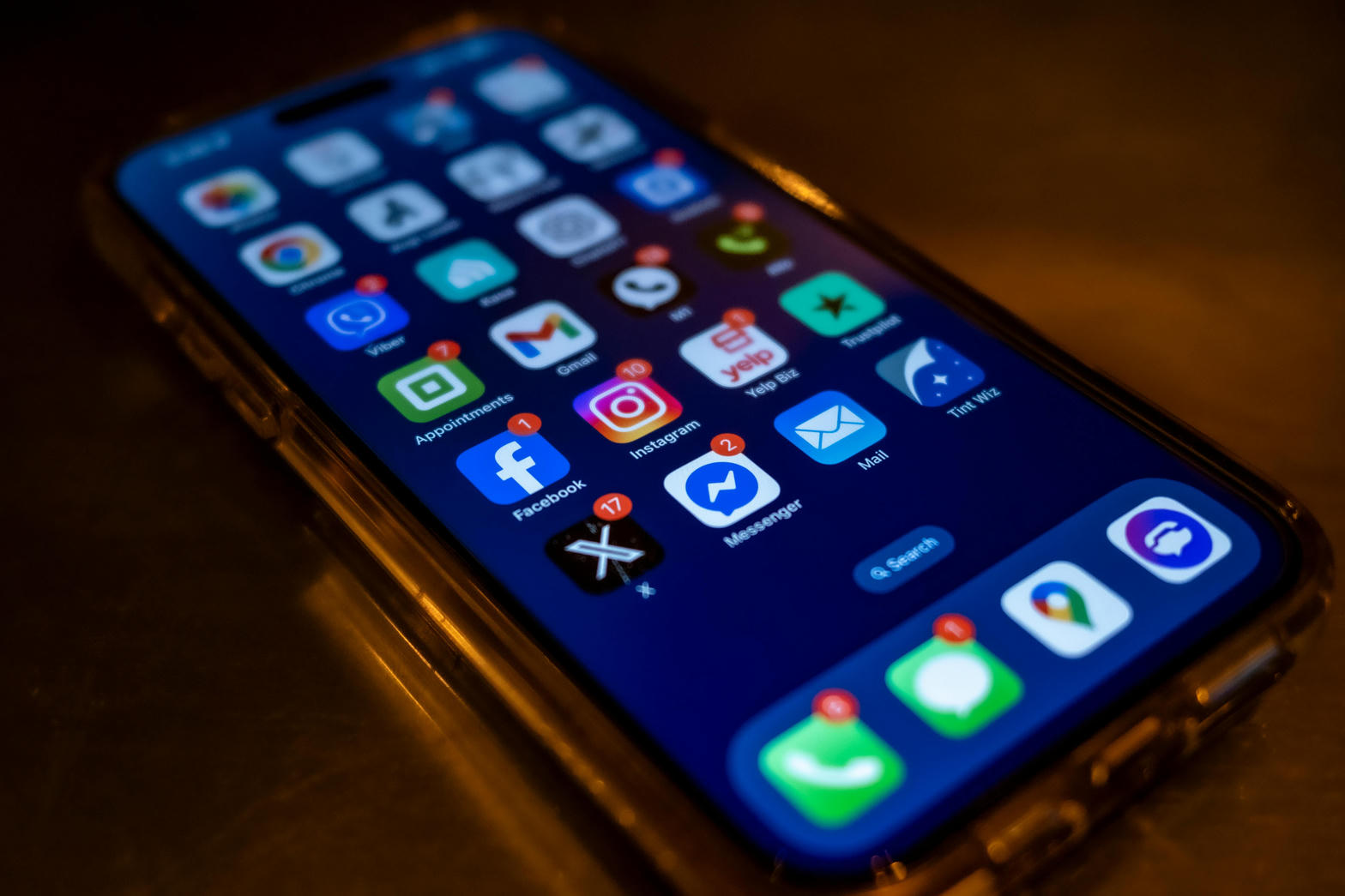 Phone home screen with social apps